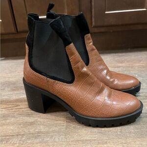 Dolce Vita Leather Croc Heeled Boots